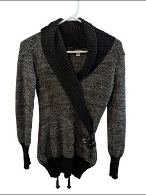 Guess Two-Tone Shawl Collar Knit Cardigan - Black and Gray